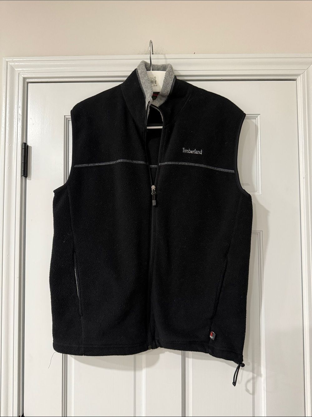 Timberland Polartech Black Fleece Zip Up Pockets Grey Neck Fleece Jacket Vest M